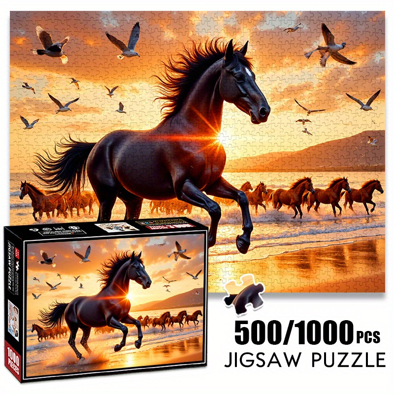 Jigsaw Puzzle Adult - 500/1000피스 종이 퍼즐: 석양 해안의 질주하는
